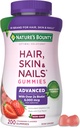 Bounty Optimal Solutions Advanced Hair, Skin and Nails Pectin Gummies, 2x Biotin Por Serving, No Stick Gummy, Vegetarian Formula, Strawberry Flavor, 200 ct, 100 Total Servings