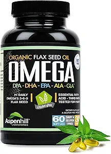 Flax Seed Oil - Omega 3 Super Blend con DPA, EPA, DHA, ALA y GLA con pescado, borage y aceite de semilla de Flax Orgánico - Más de 2.400 Milligram Strength - Gluten Free - Made in The USA - 60 SoftGels