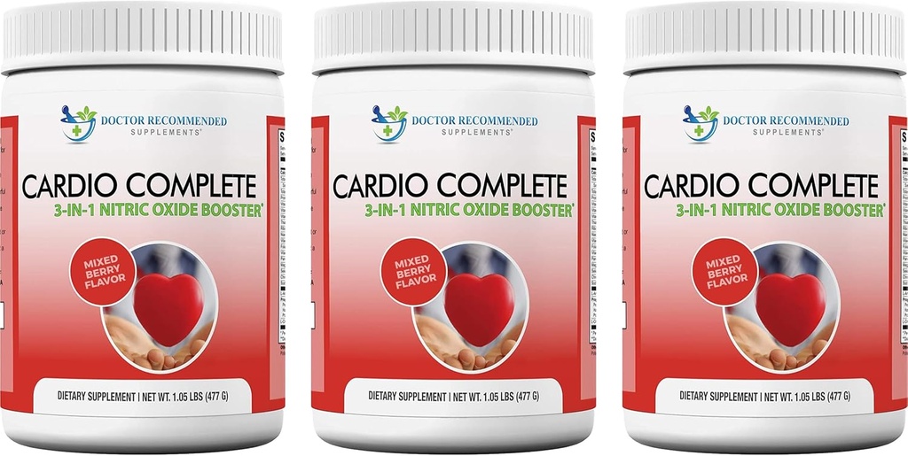 Cardio Complete - Heart Health Support Powder Supplement - 3-in-1 Nitric Oxide Booster con 5,000 L-Arginine, 1000mg L-Citrulline, y Hawthorn Berry