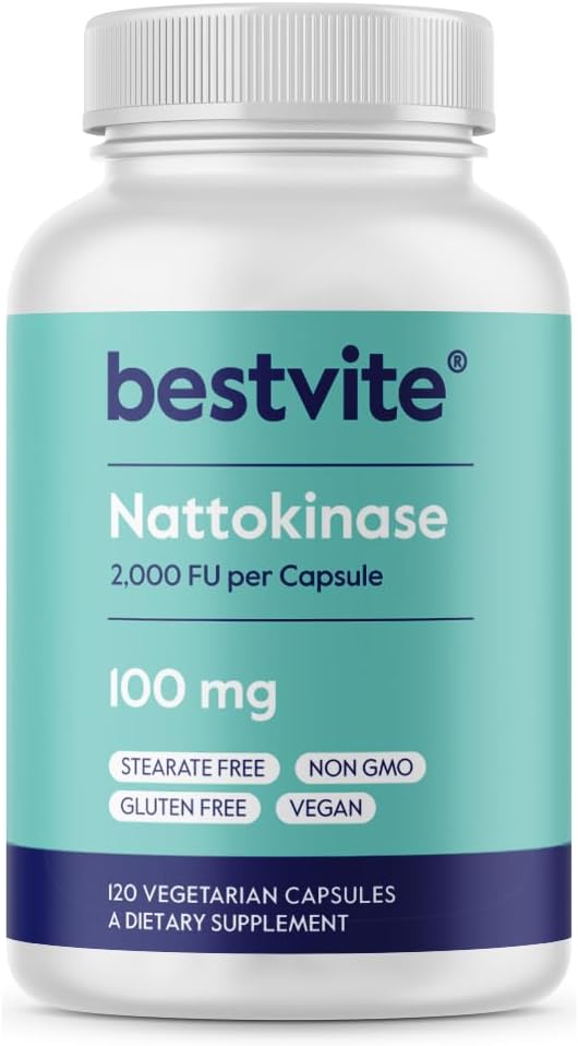 BESTVITE Nattokinase 100mg (2000 FU) (120 cápsulas vegetarianas) - No Stearates - Vegan - No GMO - Gluten Gratis