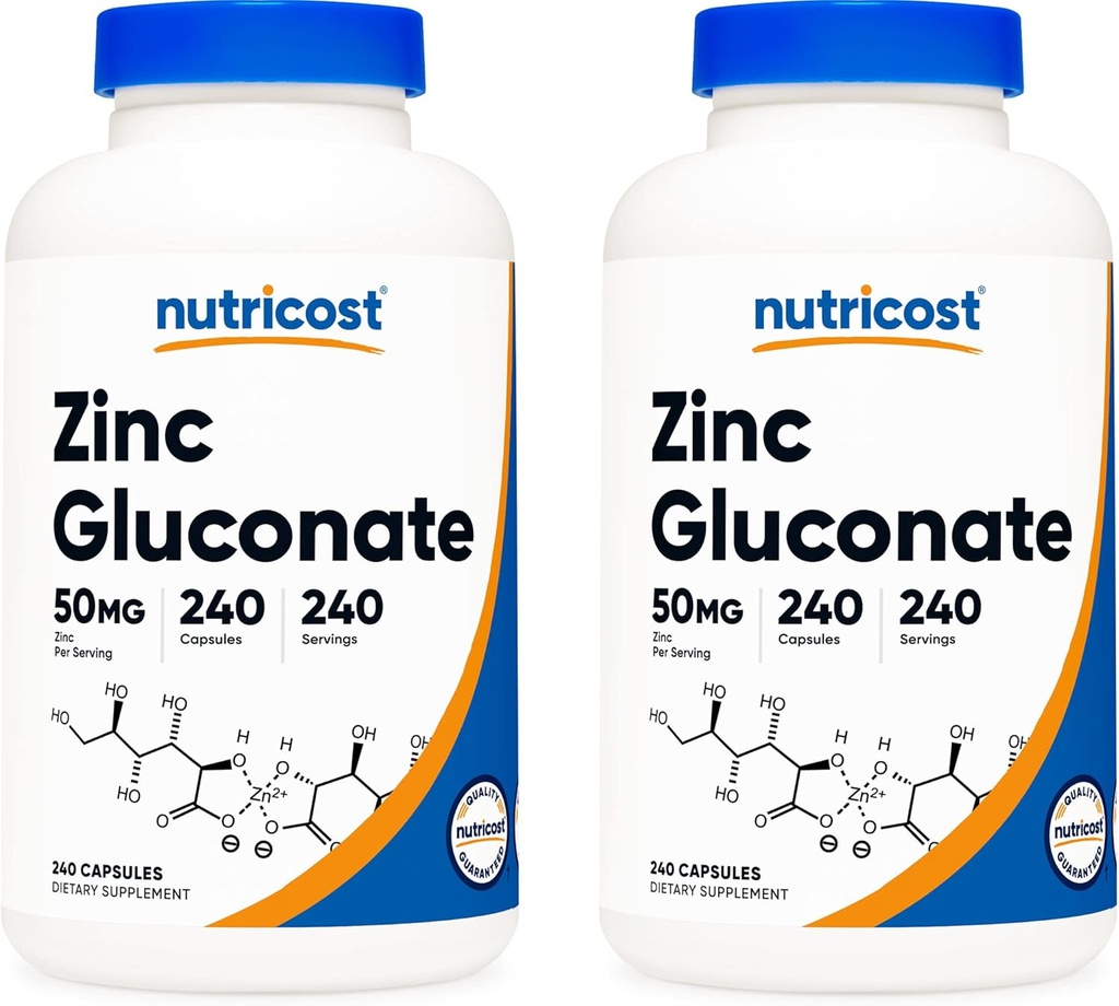 Nutricost Zinc Gluconate 240 Veggie Capsules (50mg) (2 Botellas) - Gluten Free and Non-GMO