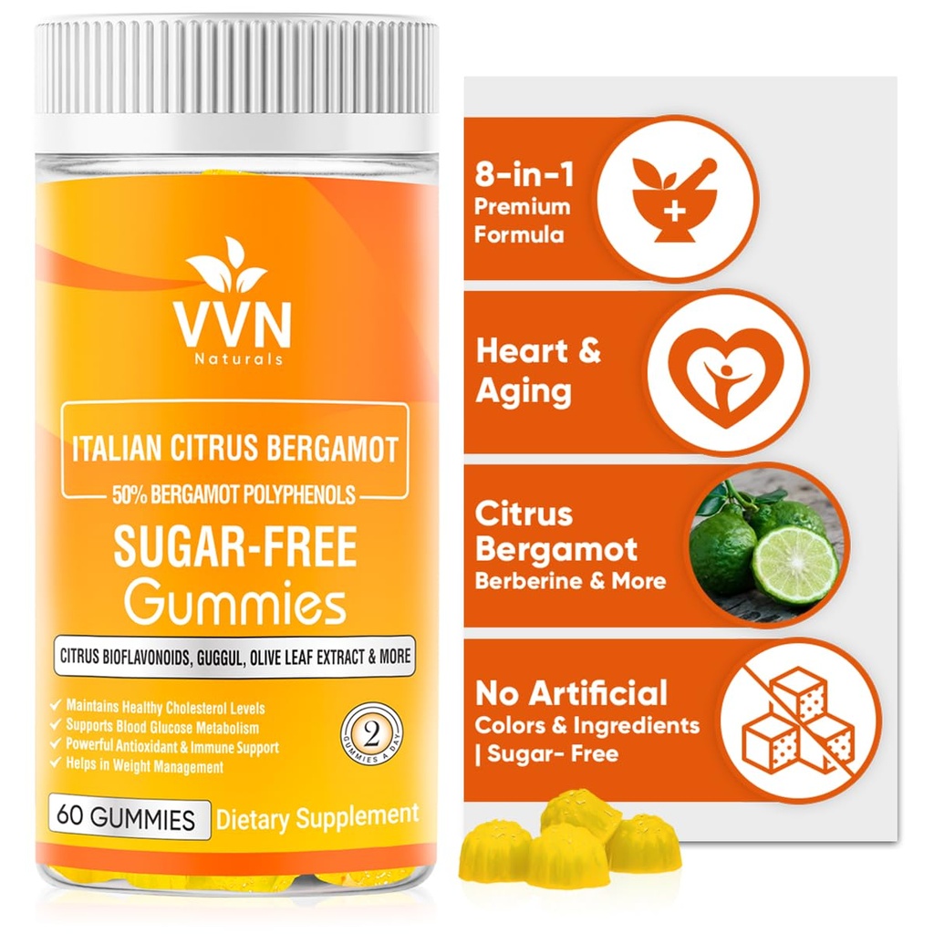 2900mg Citrus Bergamot Blend 25:1 Extract Gummies (Italia Fuented &amp; Manufactured in USA) for Immune System Support &amp; Healthy Aging with Guggul, Pine Bark &amp; More  durable Sugar-Free, 60 ct.
