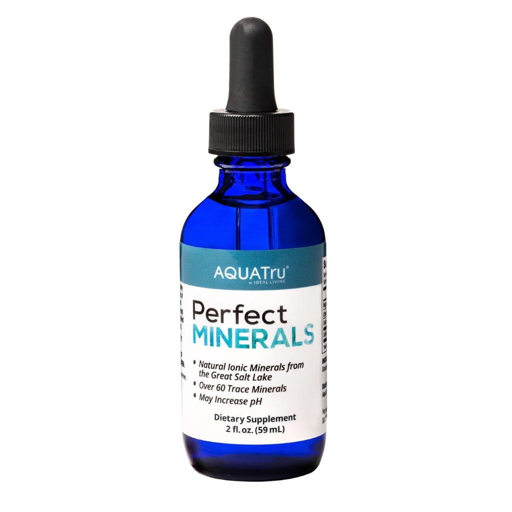 AquaTru Perfect Minerals – Mineral Drops for Water – Enriquece con 72 Minerales Trace incluyendo Magnesio, Zinc & Calcio – 60 ml Botella Mineraliza hasta 230 Litros de Agua