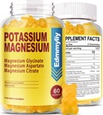Suplemento de potasio Magnesio Gummies para adultos Alta Absorción Potasio Gluconato 99mg Citrato de magnesio 250mg con vitamina B6 B12 Apoyo Mood, Energía, Relajación muscular, Bone Health, Sugar Free