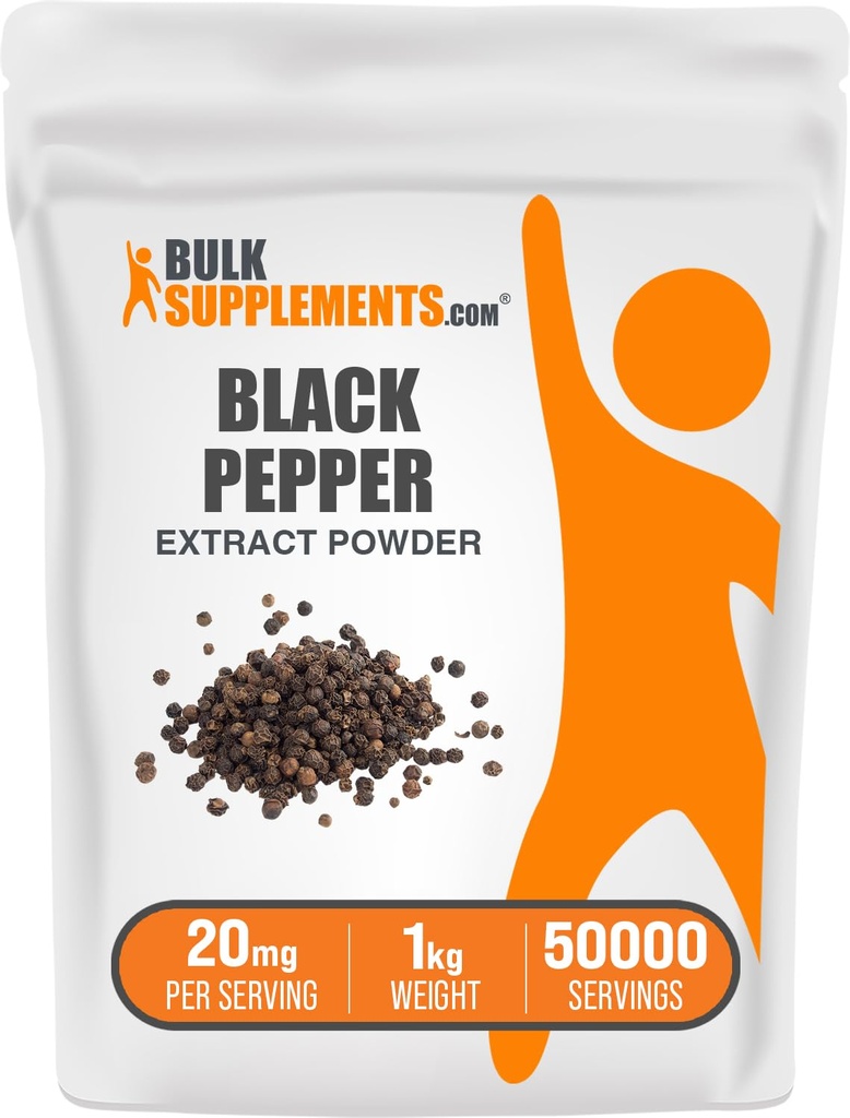 BulkSupplements.com Pólvora Extracto Negro - Suplementos de Pepper Negro, Suplementos de Piperina - Gluten Gratis, 20 mg por Serving, 5kg (11 libras) (Pack of 5)