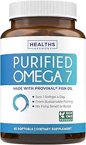 Omega 7 Suplemento para Mujeres y Hombres - Alta Potencia & Puridad Potencia Palmitoleic Acid Fatty Acid Fish Oil Suplemento de Patented Provinal with Lowest Palmitic Acid - Sustentably Sourced (2 Month Supply)