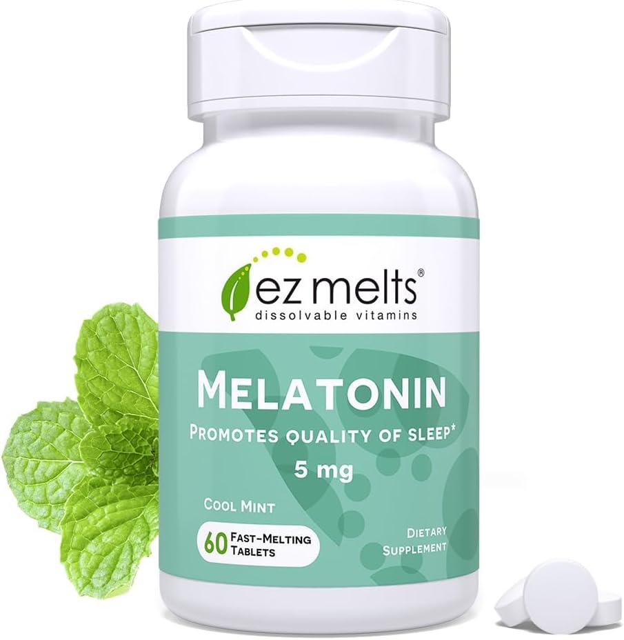 EZ Melts Melatonina dissolvable, 5 mg, Sugar-libre, 2 meses de suministro, Cool Mint-Flavored - 1 paquete