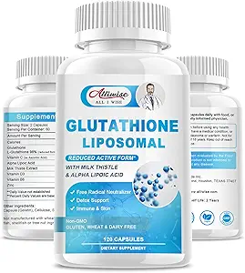 Liposomal Glutathione 1000mg, Glutathione Supplement with Milk Thistle 200mg, Alpha Lipoic Acid 300mg & Vitamin C 500mg, Immune Health Support, Liver Support, Skin Support