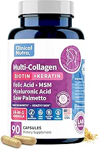 Collagen Peptides l Biotin l Keratin l Hyaluronic Acid l Saw Palmetto - Crecimiento del cabello Vitaminas para Mujeres y Hombre Suplemento - Dht Blocker Suplementos 90 cápsulas EE.UU.