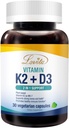 Lovita Vitamina K2 + D3, 400 UI Vitamina Vegana D3 &amp; 120 mcg Vitamina K2 (MK-7), 2 en 1 Fórmula, Complejo de Vitamina Inmune, 30 cápsulas vegetarianas
