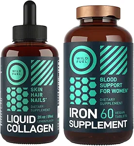 WILD FUEL Iron Supplement for Women with Folic Acid and Liquid Collagen Peptides with Biotin Female Health and Beauty Bundle