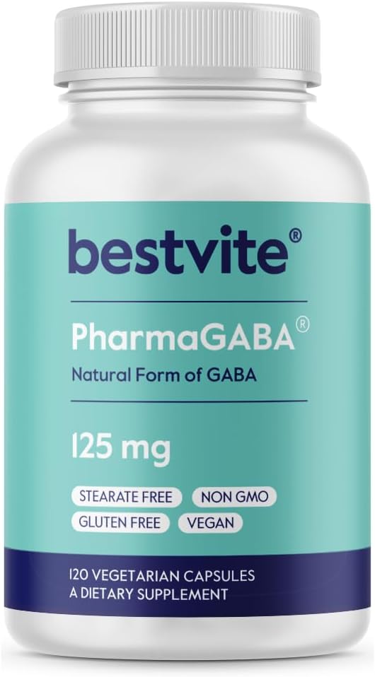 BESTVITE PharmaGABA (120 Veggie Caps) - Suplemento GABA natural - No Stearates - Vegan - No GMO - Gluten Free