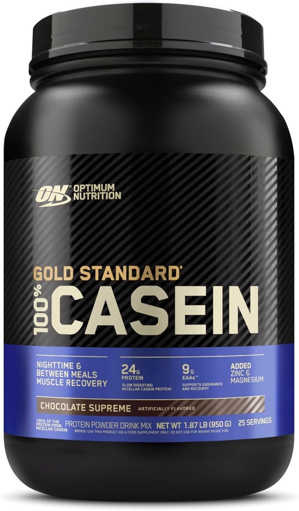 Optimum Nutrition Gold Standard 100% Micellar Casein Protein Powder, Slow Digesting, Helps Keep You Full, Overnight Muscle Recovery, Chocolate Supreme, 2 Pound (Packaging May Vary)