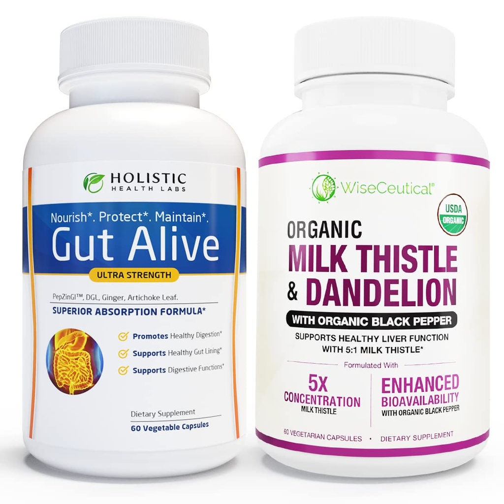 All-Natural Liver and Gut Support ← Orgánica Milk Thistle, Orgánica Dandelion Root & Orgánica Black Pepper ¦ Ginger, Artichoke Leaf Extract, Deglycerized Licorice Root & Patented Zinc Carnosine