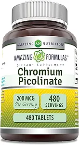 Fórmulas increíbles Chromium Picolinate Suplemento Silencio 200 Mcg Por Serving TENIDO Tablets Silencio No-GMO TENIDO Gluten Free TEN Made in USA (480 Conde)