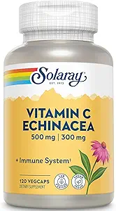SOLARAY Vitamina C &amp; Echinacea Root ← Sistema sano de inmunos Soporte w / 500 mg VIT C &amp; 300 mg Echinacea Per Capsule ← No GMO " Vegan " sometido 120 VegCaps