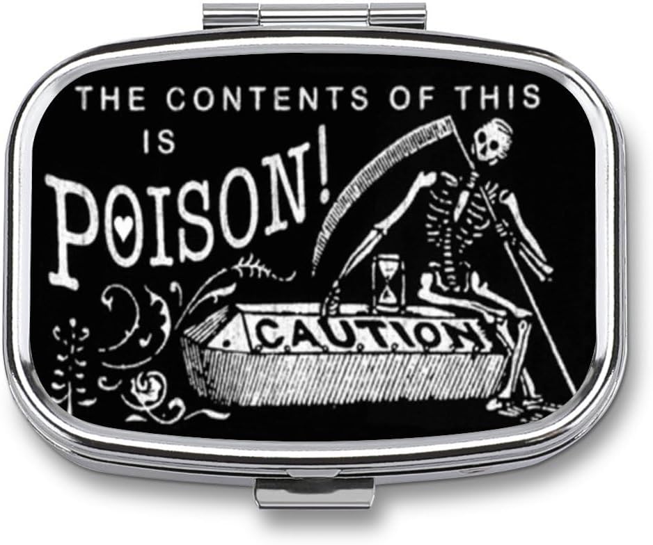 Metal 2 Organizador de píldoras Organizador Travel Friendly Portable Compact Pill Box Cute Pill Case to Hold Vitamins,Fish Oil,Supplements,Meds,Tablet for Purse,Pocket. (Black Scythe)