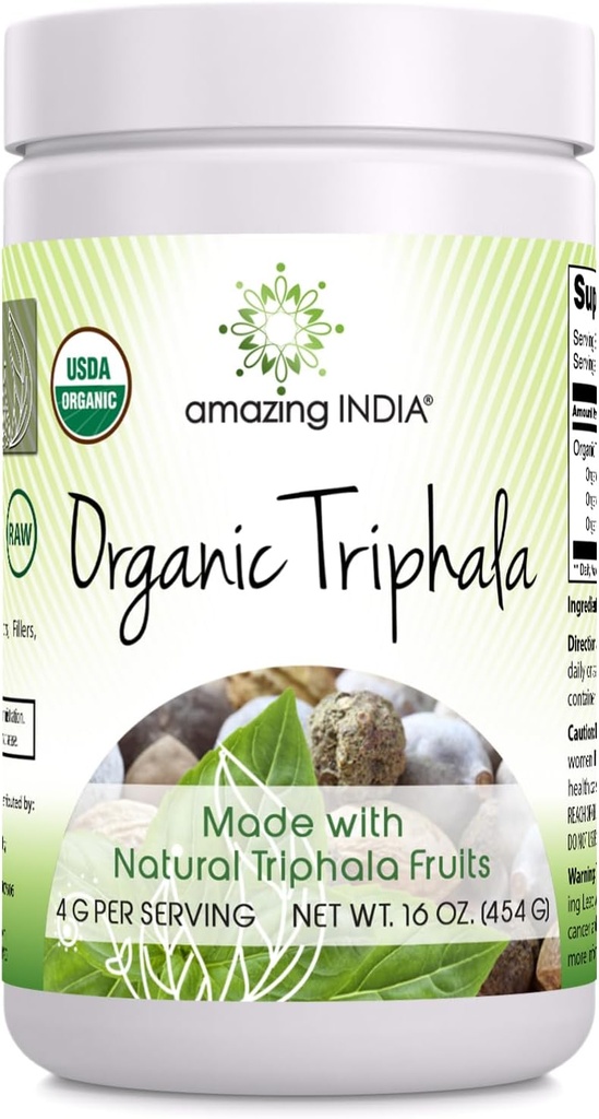 Increíble India Orgánica Triphala 16 Oz Powder Silencio 113 Serviciones Silencio Natural Herbal Suplemento Silencio No GMO Silencio Gluten Gratis