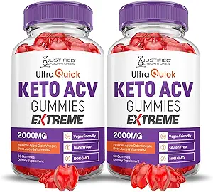 Laboratorios Justificados (2 Pack Ultra Quick Keto ACV Gummies Extreme 2000MG Ultraquick Keto Gummies Apple Sider Vinegar Formulado con Pomegranate Beet Juice Powder B12 Vegan Non GMO 120 Gummys