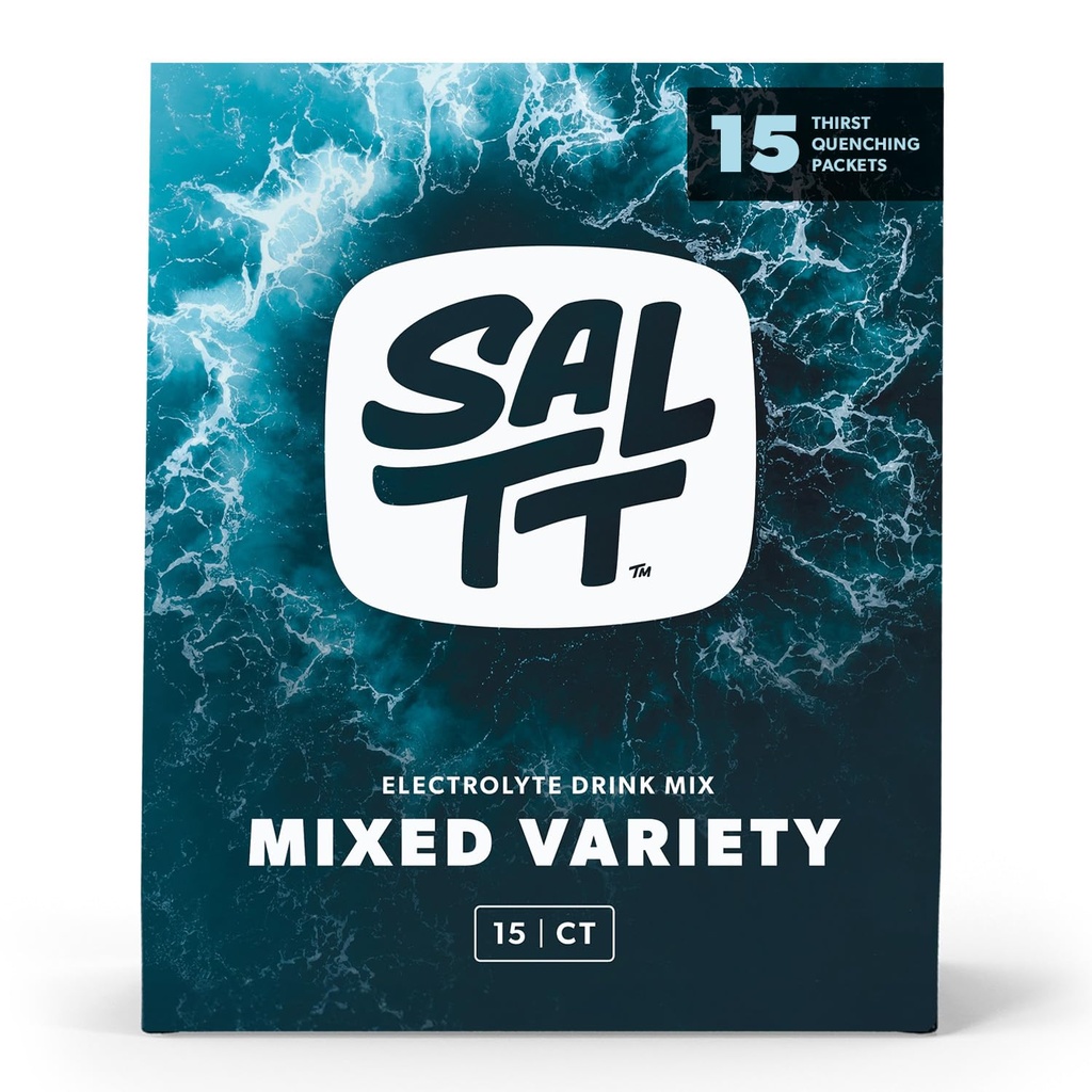SALTT Electrolytes Empaquetaduras de Polvo, Todas las cosas Empaquetado de Variedad (15 Packets) - Magnesio, Potasio, Sodio, Trace Minerals - Vegan & Gluten Gratis - Travel Essentials - Made in USA