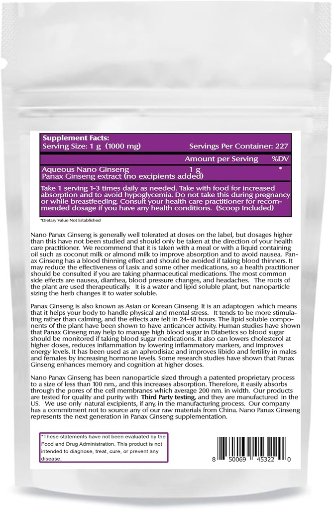 One Planet Nutrition Nano Panax Ginseng Powder 8 oz (227 Servings), Korean Ginseng Extract, Nano for Enhanced Absorption, Boosts Energy & Stamina, Non-GMO, Vegan, Gluten Free