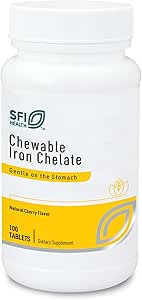 Klaire Labs SFI Health Chelate de hierro picable - 30 Milligrams Elemental Iron, Easy on The Stomach " Hypoallergenic, Natural Cherry Flavor (100 Tablets)