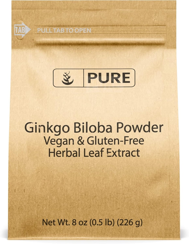 Ingredientes originales puros Ginkgo Biloba Powder (8 oz) Siempre puros, sin rifles o aditivos, Verificado de laboratorio