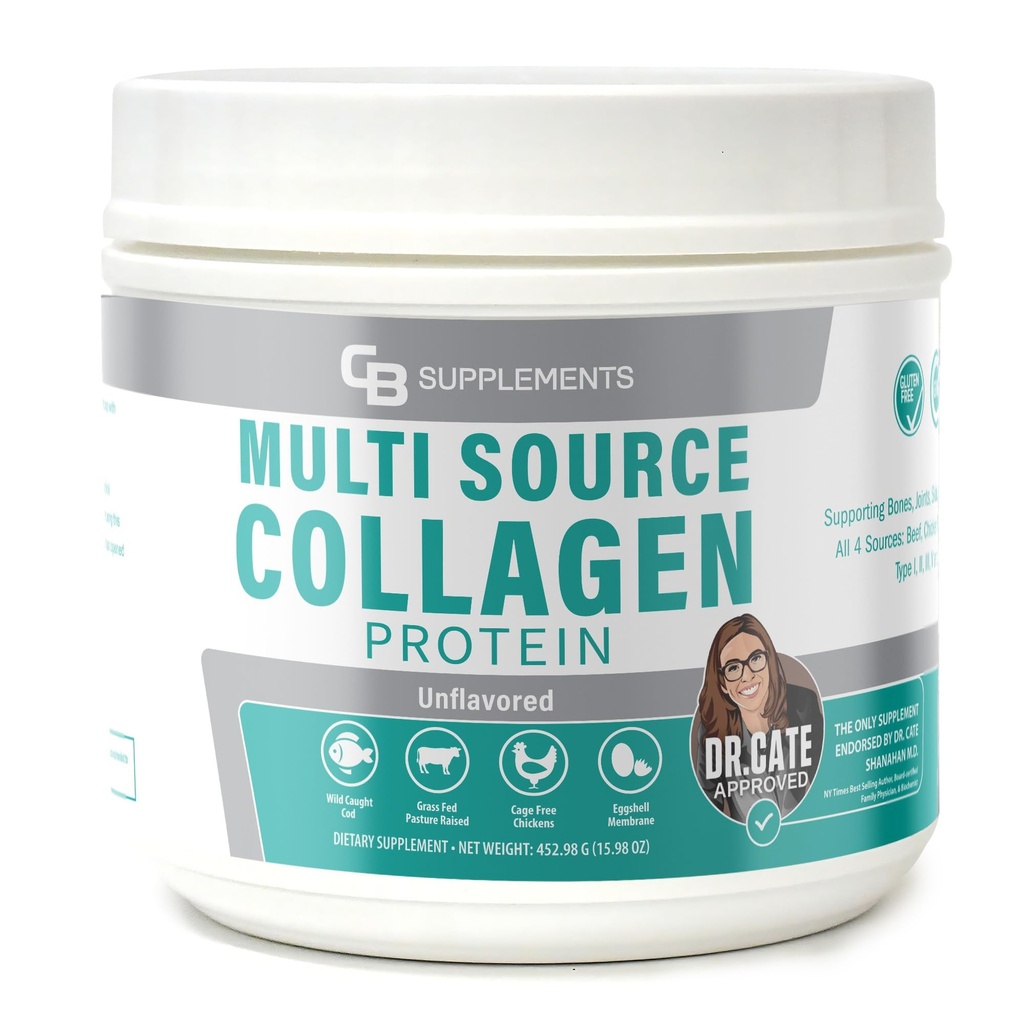 CB Supplements Multi Collagen Protein – Hydrolyzed Collagen for Joint, Skin, Gut, Hair & Nail Health – Unflavored Powder with Types I, II, III, V & X – Grass-Fed & Clean – 58 Servings