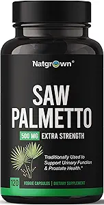 Natgrown Saw Palmetto para Hombres 500mg – Suplemento de salud de próstata con Bloqueador DHT para la pérdida del cabello " Flujo urinario – 120 cápsulas vegas – No GMO, libre de gluten