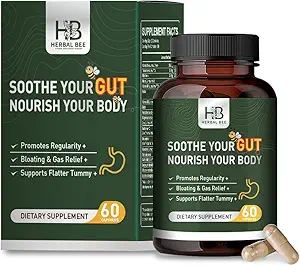 Herbal BEE Gut Health - Gas and Bloating Relief, Constipation, Leaky Gut Repair - Gut Cleanse & Restore Digestion - Promote Regularity, Colon Cleanser, 60 cápsulas