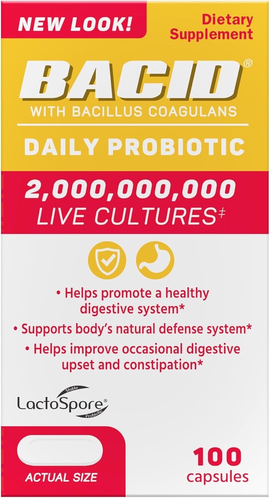 Probiótico diario con Bacillus Coagulans, Suplemento dietético para la salud digestiva, 100 cápsulas