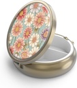 Pill Case Pill Box with Mirror Retro 3 Compartment Small Pill Organizer for Purse or Pocket Bronze Small Roud Pill Box or Vitamins, Fish Oil, Supplements, Pill Containe Travel Gifts( Retro Floral)