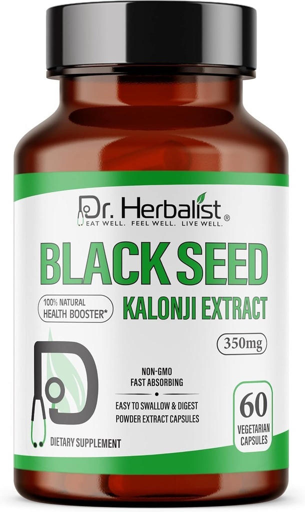 Dr. HERBALIST Black Seed Extract 350mg – 60 Vegan Capsules tención 10:1 Extracto = 3.500mg Raw Black Seed Powder ← Premium Nigella Sativa Suplemento  High Thymoquinone ← Natural Wellness Support