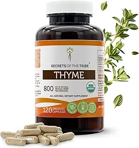 Secretos de la tribu tomillo 120 cápsulas, 800 mg, USDA Organic Thyme (Thymus Vulgaris) Leaf seco (120 cápsulas)