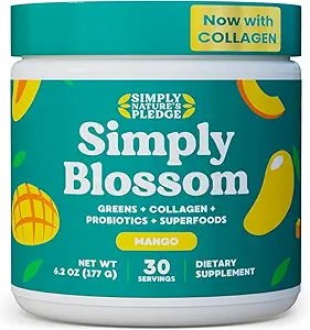 Sencillamente Blossom Nutrition Daily Greens " Superfood Powder + Collagen + Probiotics for Women's Digestive Health " Bloating Relief. Ayuda a su salud Bloom - 30 Day Supply - Mango