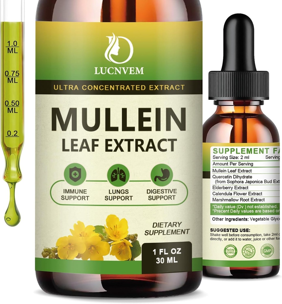 (2 Pack) 98% Absorción Mullein Drops for Lungs, Powerful 5 in 1 Mullein Leaf Herbal Blend Extract, Natural Lungs Support Supplement for Lungs Cleanse ' Detox and Respiratory Lung Health