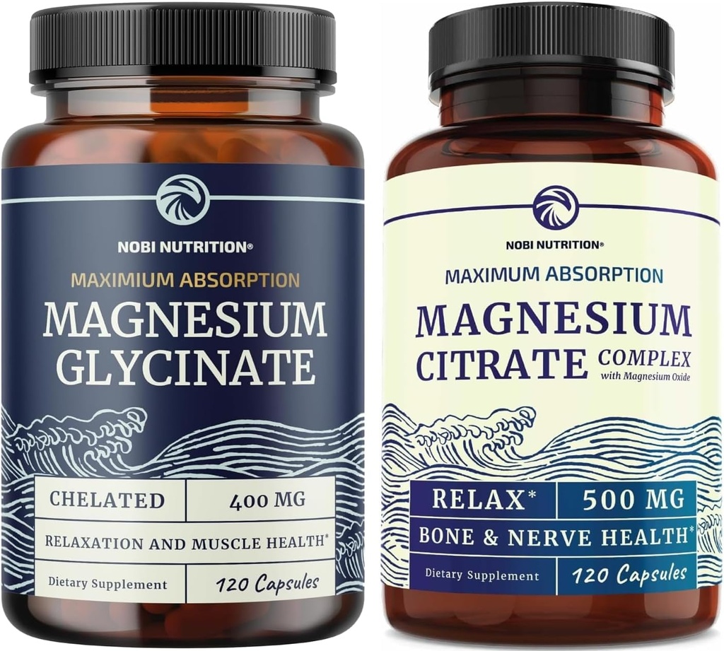Magnesium Glycinate 400mg (120ct) & Magnesium Citrate 500 MG (120ct) ← Alta Absorción, Calma, Relajación, Digestión &amp; Muscle Support