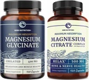 Magnesium Glycinate 400mg (120ct) & Magnesium Citrate 500 MG (120ct) | High Absorption, Calm, Relaxation, Digestion & Muscle Support | Non-GMO Magnesium Complex Bundle