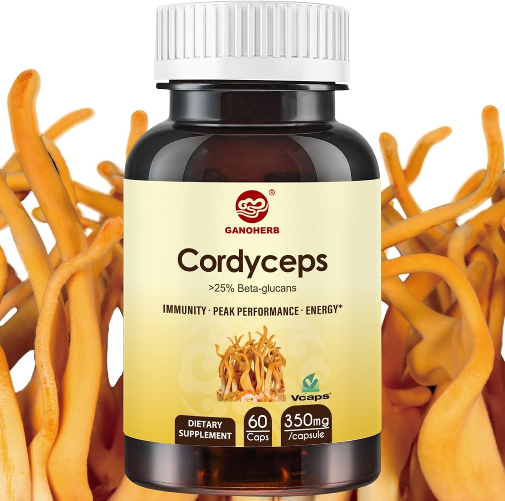 Cordyceps Capsules, Mushroom Extract Supplement Powder con 31% Beta Glucan para el rendimiento, energía y apoyo del sistema inmunológico, 700mg, 60 Conde, Orgánico y Vegan