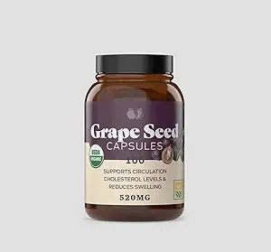 USDA Organic Grape Seed Capsules, 520MG, Supports Circulation & Cholesterol Levels
