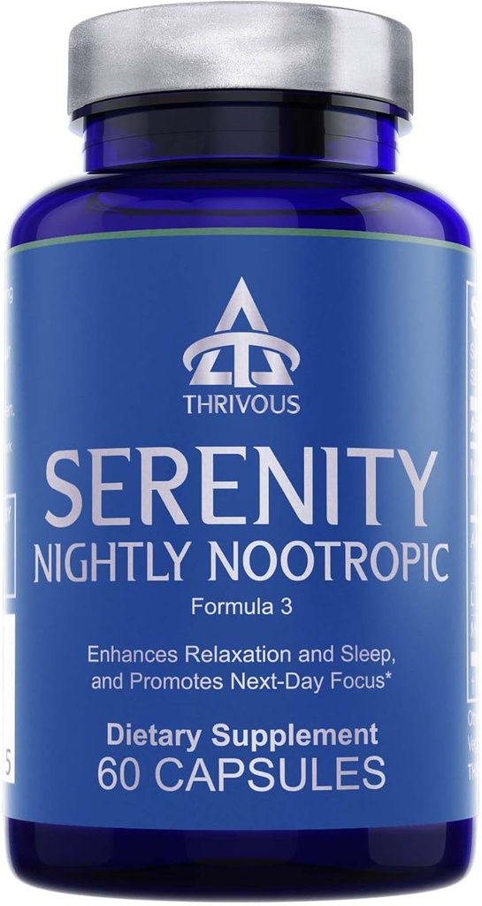 Thrivous Serenity Nightly Nootropic – Sleep & Relaxation Formula con KSM-66 Ashwagandha, L-Theanine, Magnesium Glycinate &amp; Melatonin – 60 cápsulas Vegan