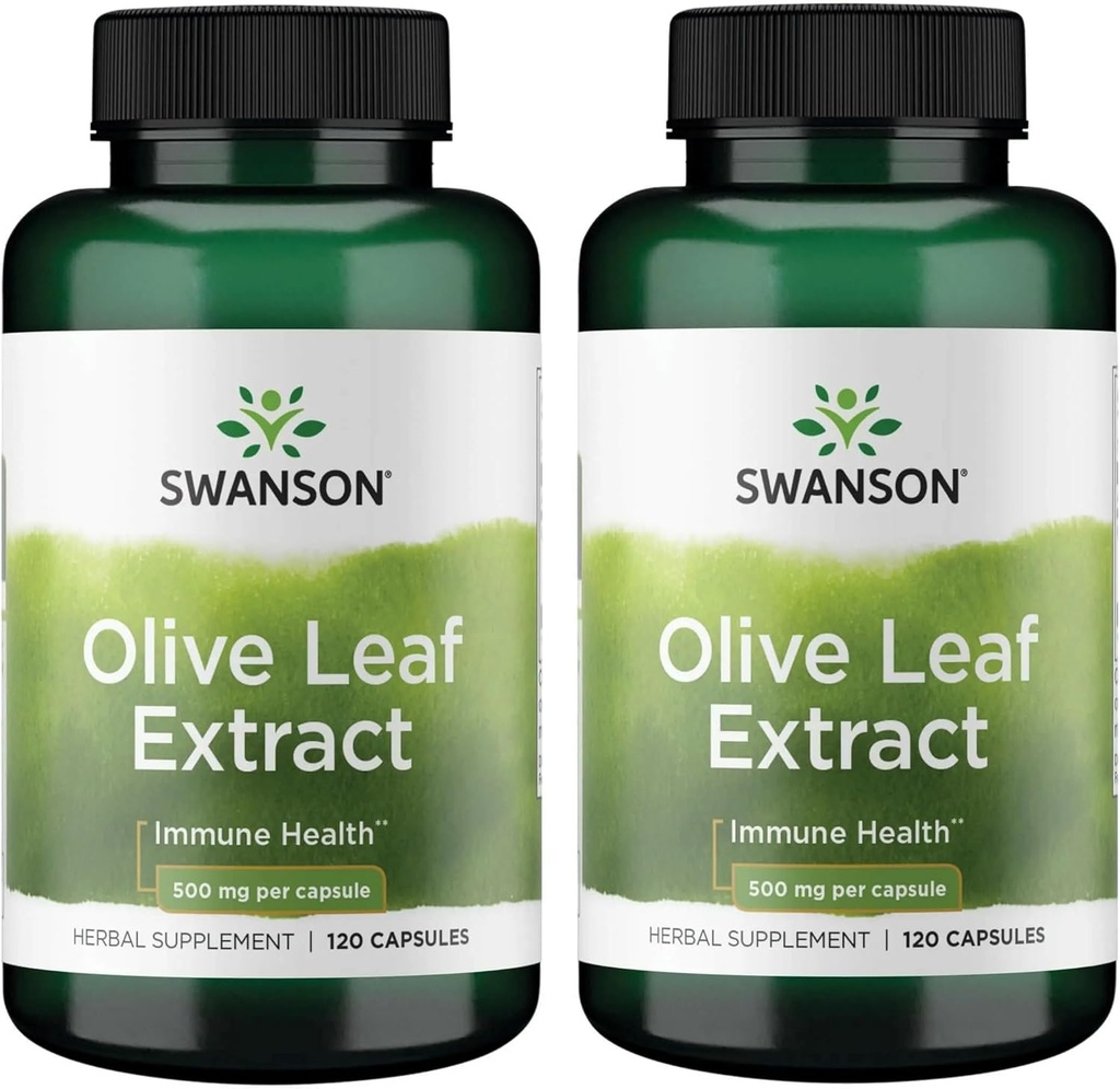 Swanson Olive Leaf Extract Capsules with 20% Oleuropein - (120 Capsules, 500mg Each) 2 Bottles