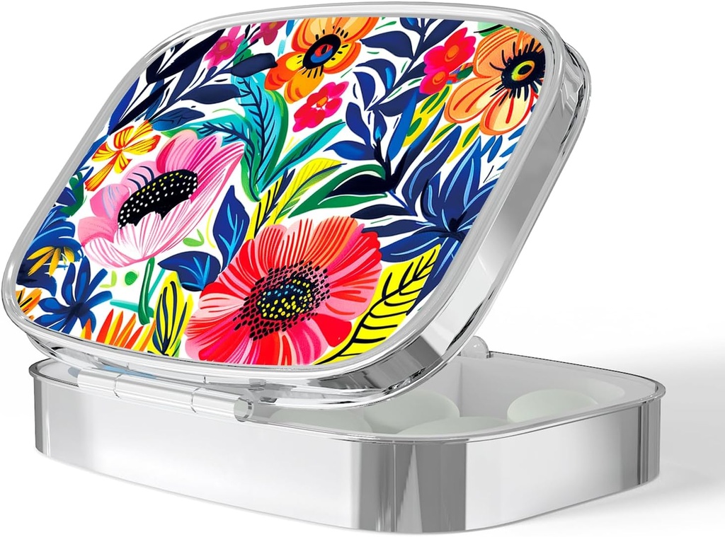 Pill Box-2 Compartment Small Pill Case Portable for Pocket & Purse Single Pill Carrier Pill Container to Hold Vitamins Medication Fish Oil and Supplements BPA-Free(Parte del Jardín-01)