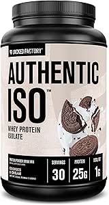 Fábrica Jacked Authentic ISO Grass Fed Whey Protein Isolate Powder - Bajo Carb, No GMO Muscle Building Protein w/No Fillers, Post Workout Recovery, Cookies &amp; Cream
