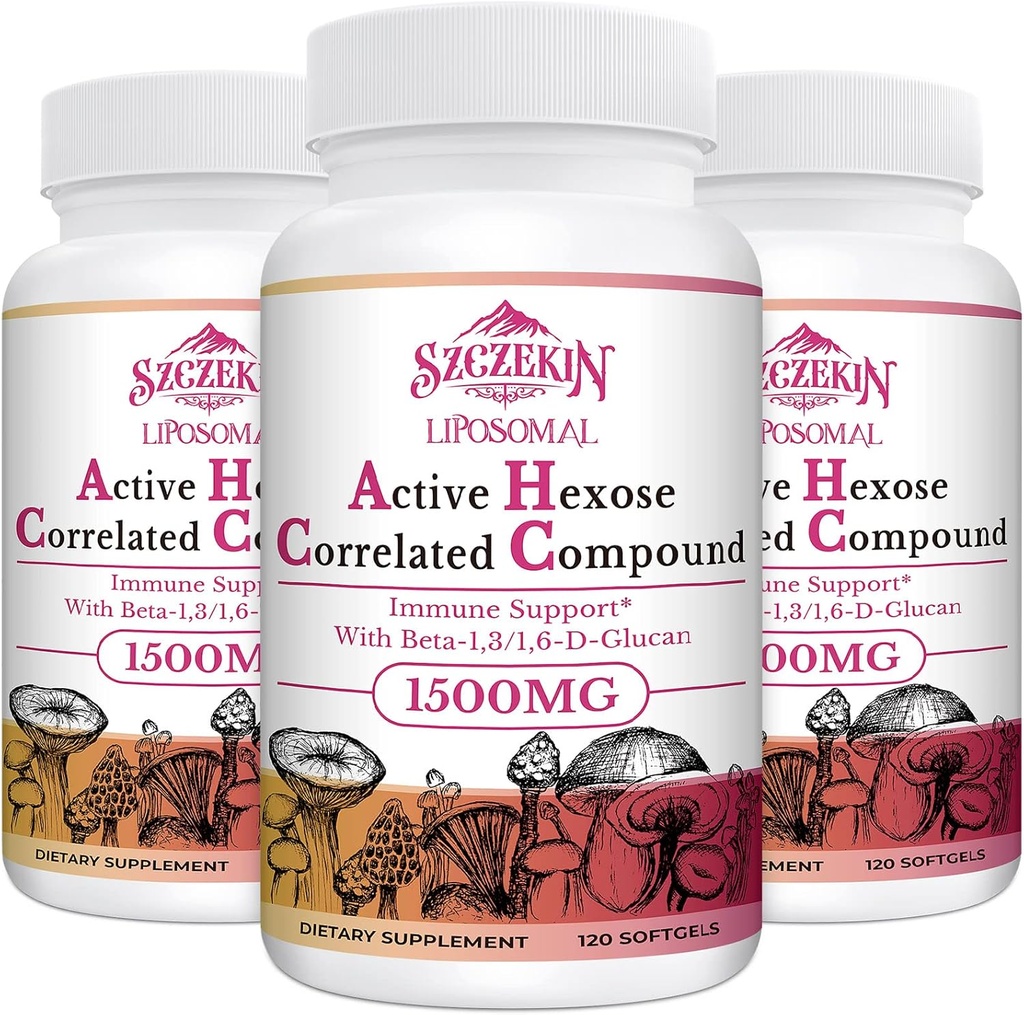 1.500mg Liposomal Active Hexose Correlated Supplement,360 Soft Gels Beta-Glucans with Natural Mushroom Extract, Immune System, Liver Function, Maintain T-Cell & Killer Cell Activity