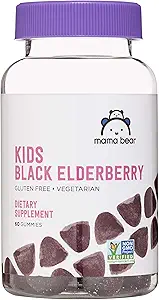 Marca - Mama oso, Vegetarian Kids Black Elderberry Gummies 300 mg con vitaminas C, D, E y Zinc - Immune System Support - 60 Gummies (1 a 2 Month Supply), Non-GMO, Gluten Free