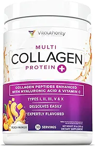 Multi Collagen Peptides Powder for Women - Hidrolyzed Flavored Collagen Powder for Women with Types I II III V & X Vitamin C & Hyaluronic Acid for Hair Skin and Nails (Peach Mango) - 30 Servings