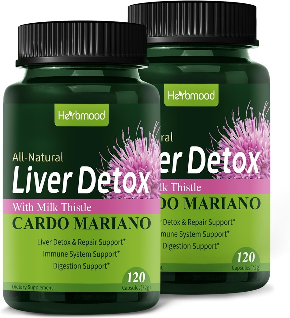 Herdmood Silymarin Milk Thistle Liver Detox Capsules for Fatty Liver, Alcachofa y Cardo Mariano con Silimarina para el Higado Graso, Liver Cleanse Detox &amp; Repair Formula w/Artichoke Extract. 240Count
