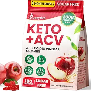 Manzana Vinagre Gummies, Avanzado ACV Gummy con Probióticos, BHB, B12 y Keto Support - Keto Acv Gummies para Detox, Metabolismo, Digestión, Gut &amp; Immune Health - Sugar Free, Vegan, 180 Condes
