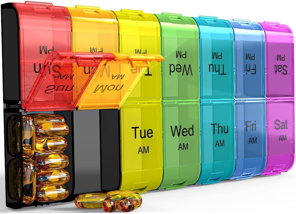 Organizador de píldoras extra grande 2 veces al día, semanal XL AM PM Pill Case, 7 Day Pill Box Dos veces al día, Oversized Daily Medicine Pill Organizer for Vitamin, Big Pill Container, Medication Dispenser